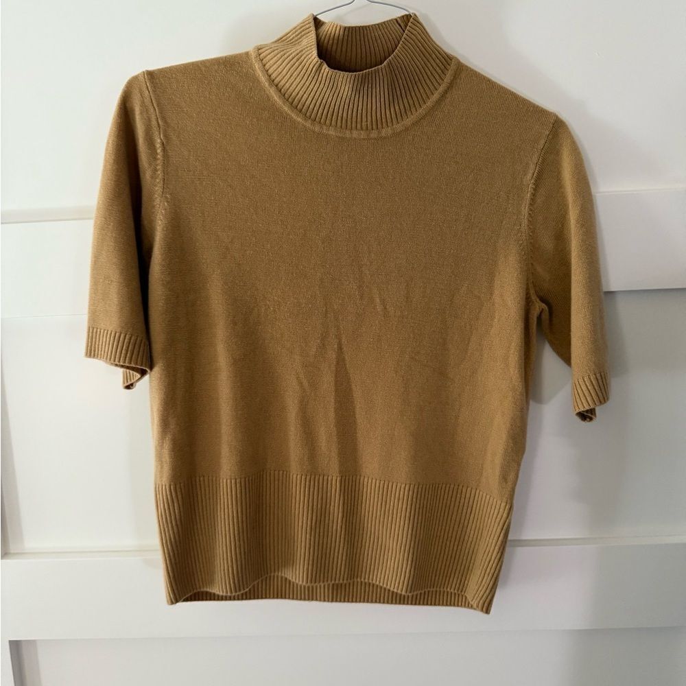 Kasper and Co. Tan Ribbed Short Sleeve Sweater size Large